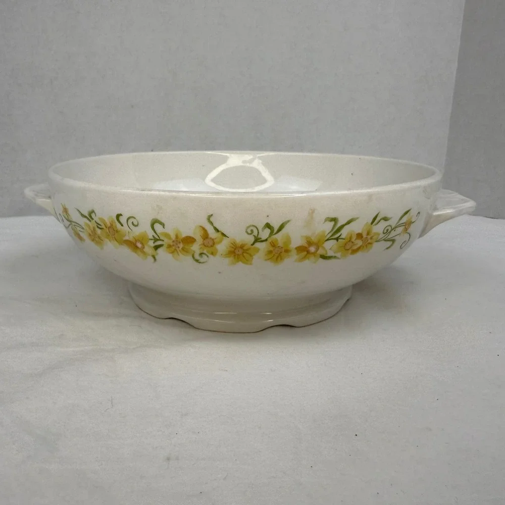 Nikko‎ Ironstone Vintage Yellow Daffodil Floral Serving Bowl with Handles Japan